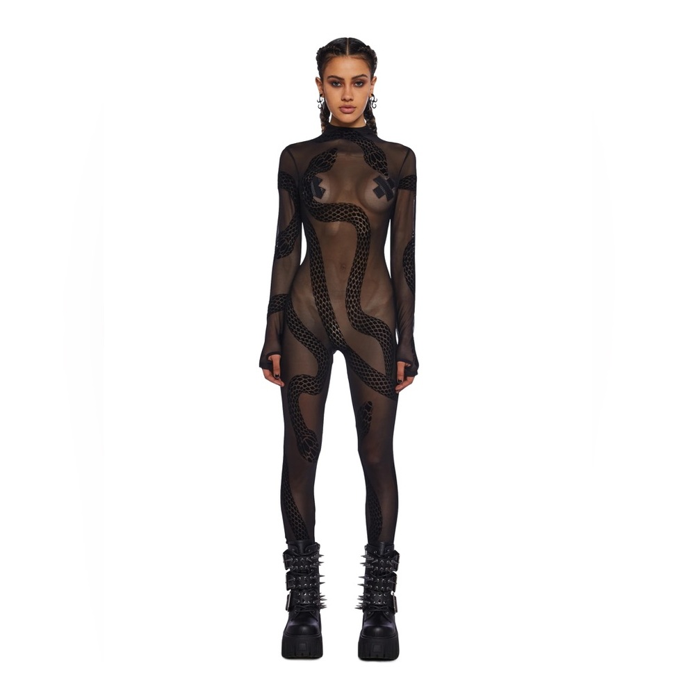 SOLD OUT Dolls Kill CrashNBurn Mesh Sheer CatSuit Body Suit Snake costume
